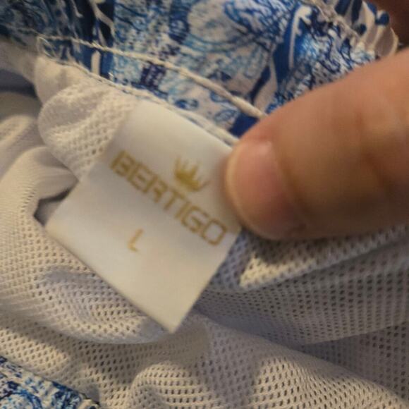 Bertigo swim trunks mens size large blue white print drawstring beach beachy - Picture 8 of 9
